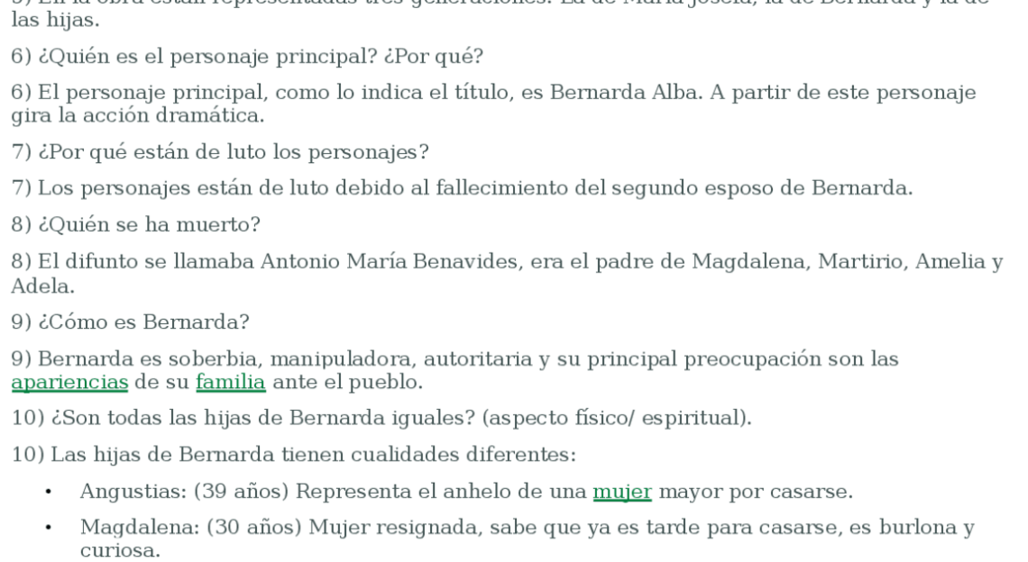 Test La Casa de Bernarda Alba